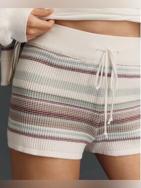 Anthropologie Daily Practice Striped Knit Drawstring Mini Shorts, Size L
